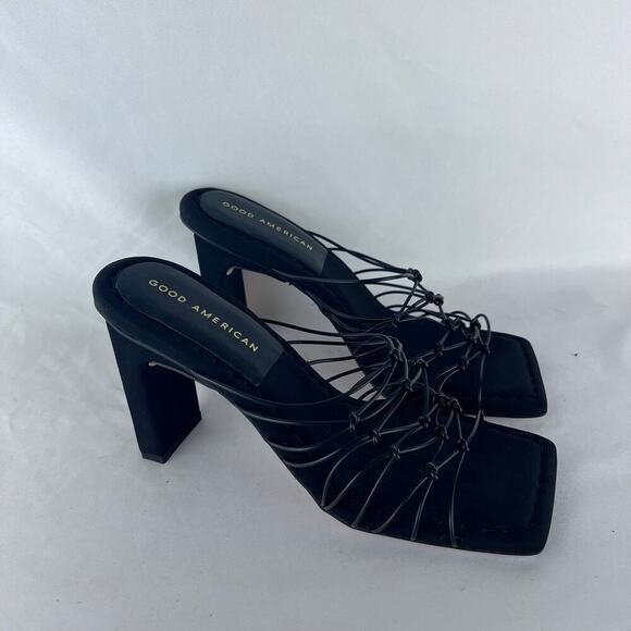 Good American Women's Size 8 Caged Black Velvet Heel Square Toe - Picture 2 of 10